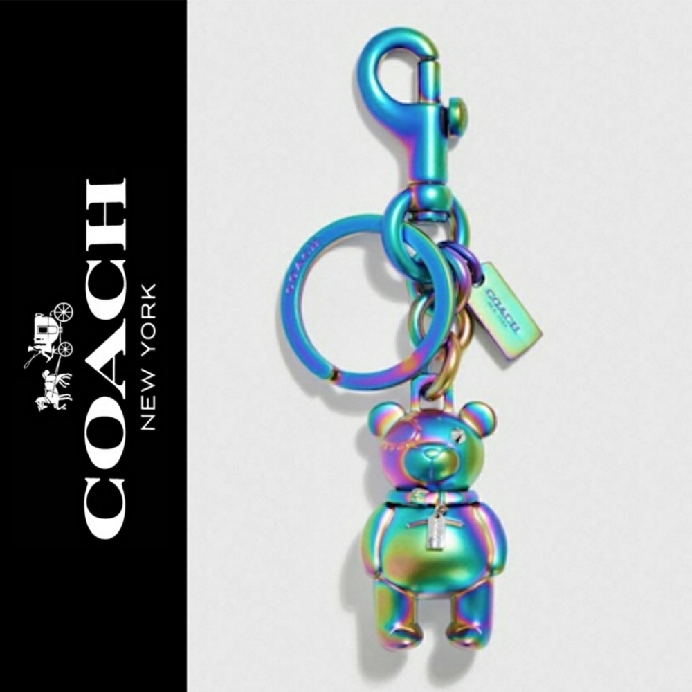 Coach Oil Slik Holographic Teddy Bear Limited Edition Keychain Bag Charm